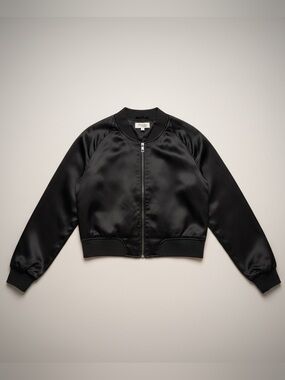 Y2K Black Satin Bomber Jacket